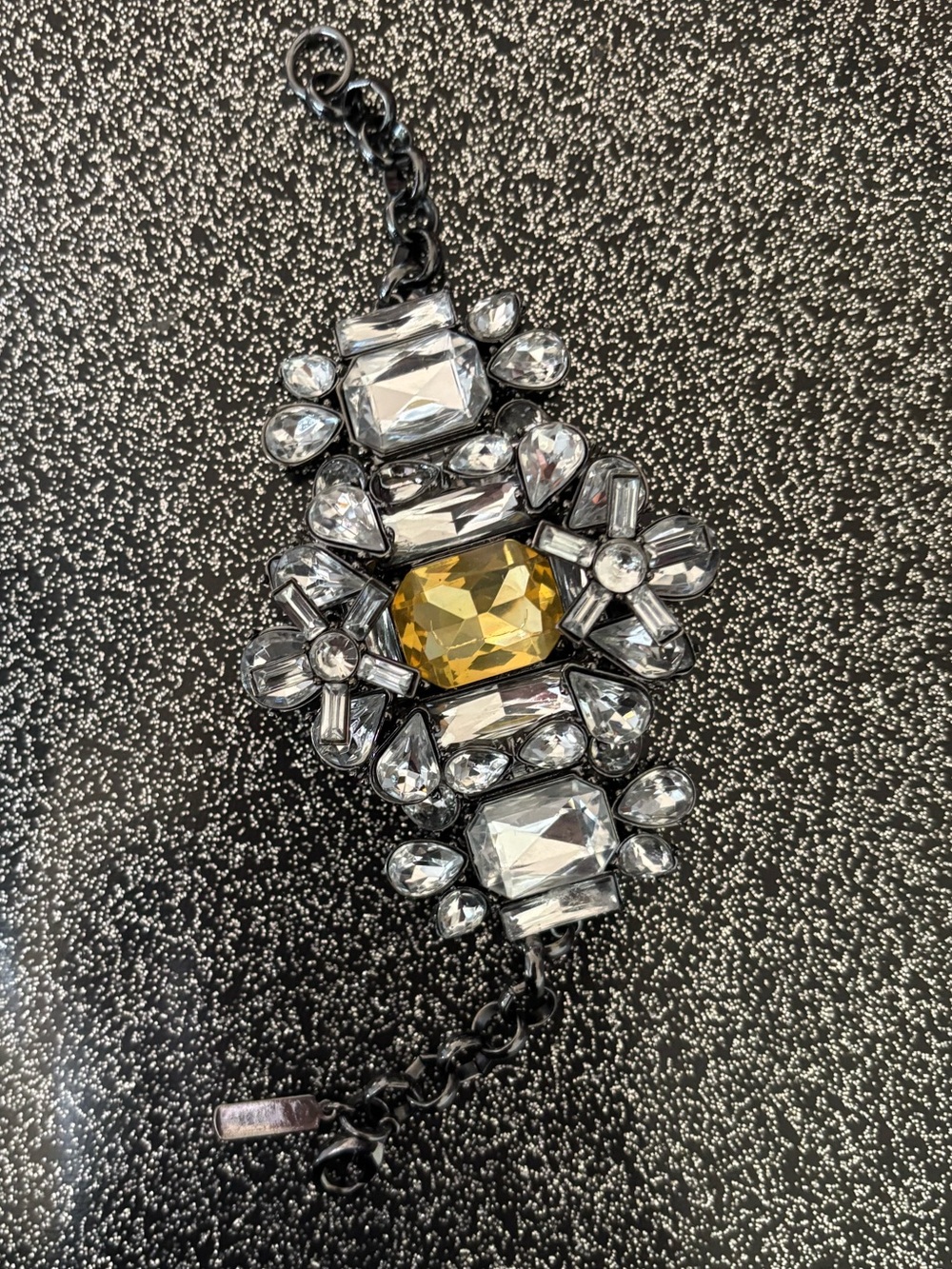 CACHÉ Amber Clear Rhinestone Statement Bracelet Silver Tone READ